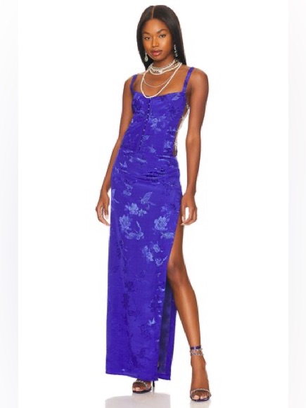 Lovers + Friends Bellevue Violet Floral Maxi Dress With Side Slit, Size Xs, Nwt